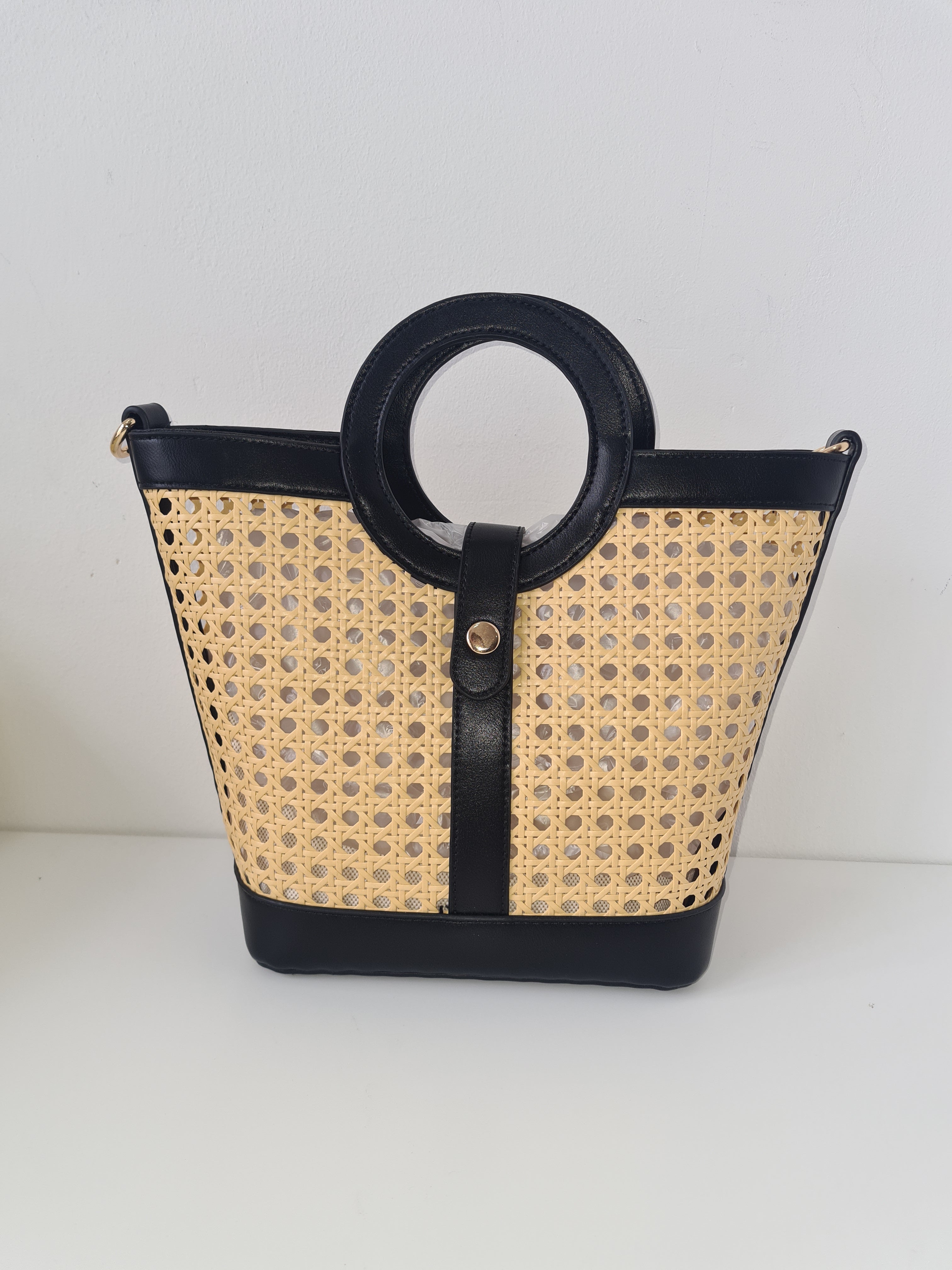 Bolso de rafia asa redonda