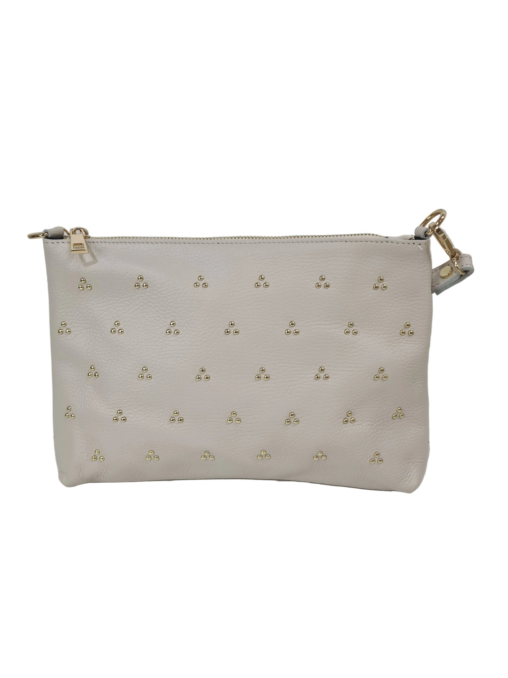 Bolso bandolera de piel con tachuelas doradas